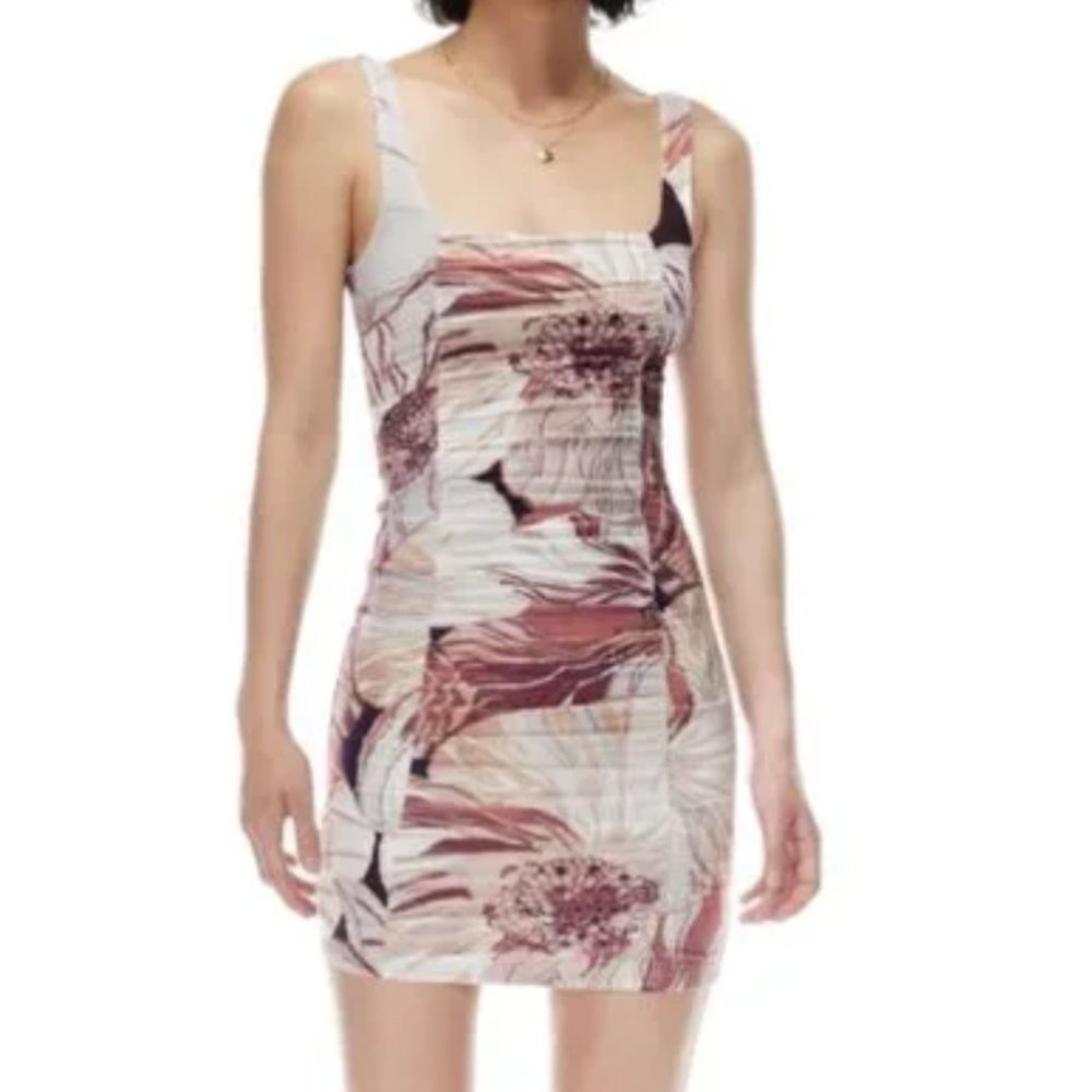 Aritzia Wilfred Lydia square-neck mini dress in Brown color